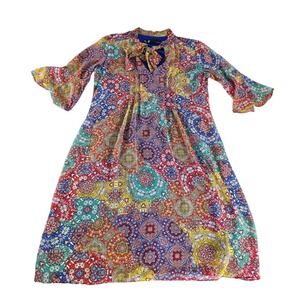 Leslie Fay Womens Lined Midi Dress Size 6 Boho Vintage Quarter Bell Sleeves‎ Tie